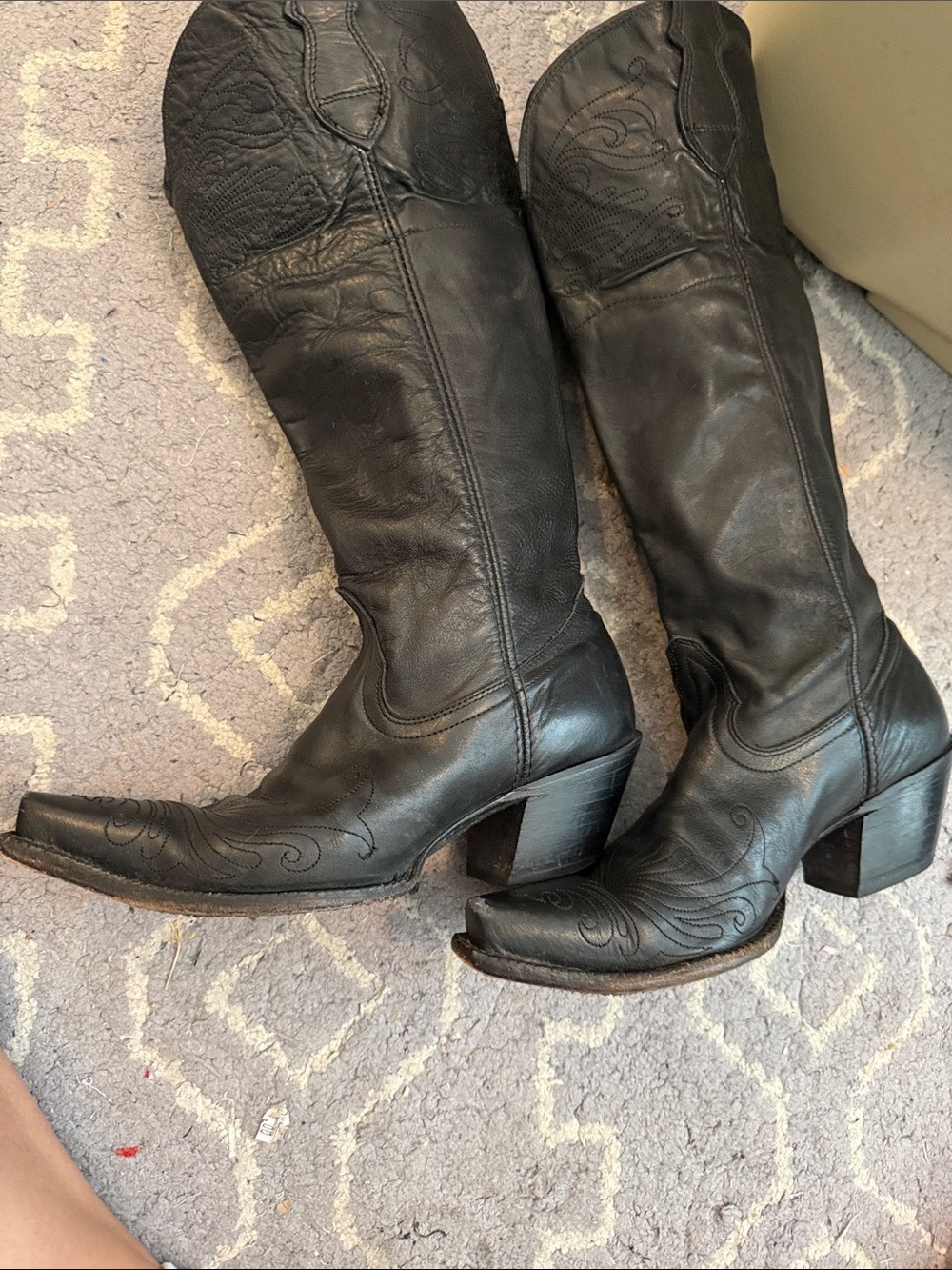Tony Lama VF3020 Vaquero Collection Black Leather Mid-Calf Square Toe Boots